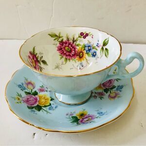 TEA CUP AND SAUCER EB FOLEY1850 BLUE FLOWER MADE IN ENGLAND FOLEY BONE CHINA